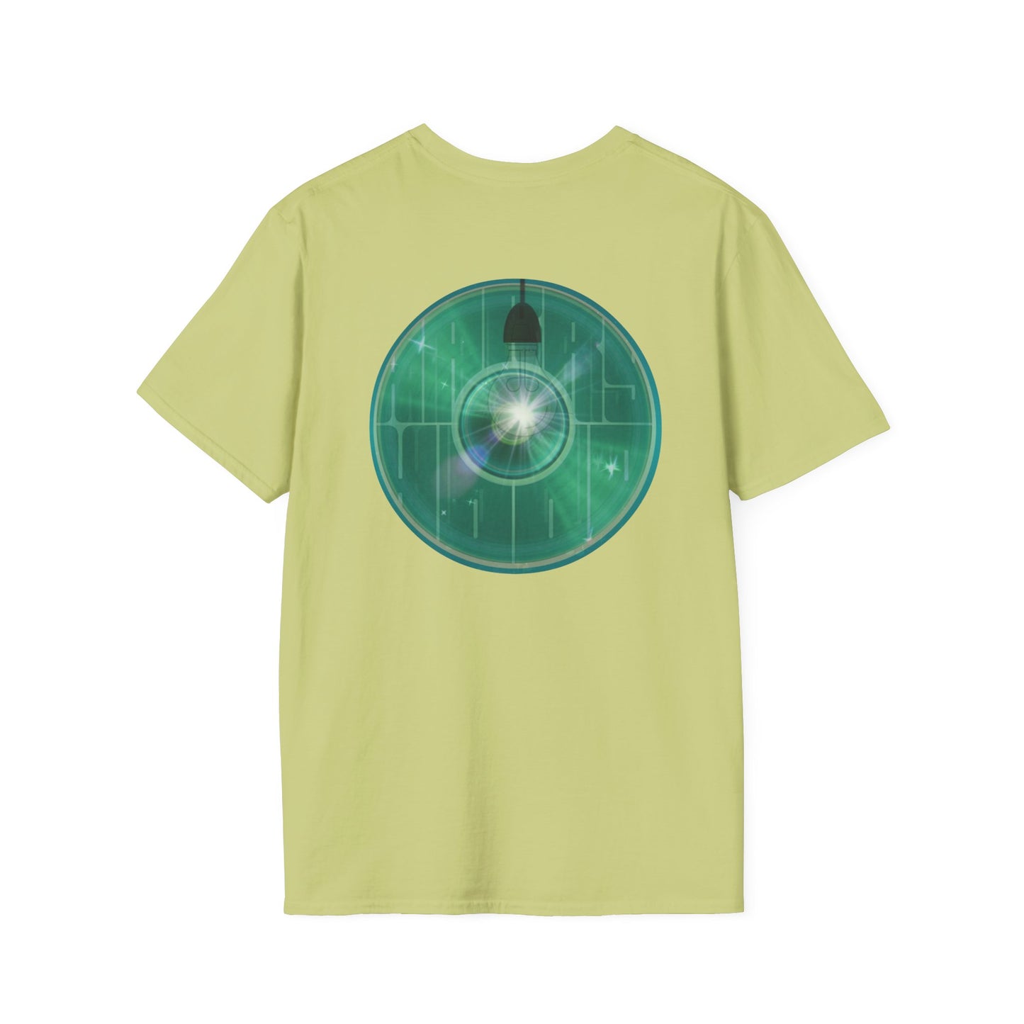 Classic Donut Tee - Unisex Soft-Style - "Harry's Hoodlum Donut" - series 1.0  - variant 4 - lights on/green donut(s)