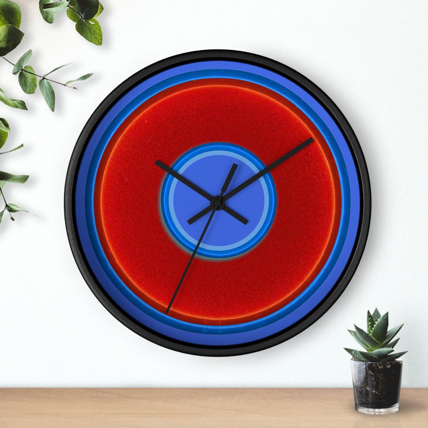 Lumpy Wall Clock - red vivid donut - variant 5 w/royal blue background