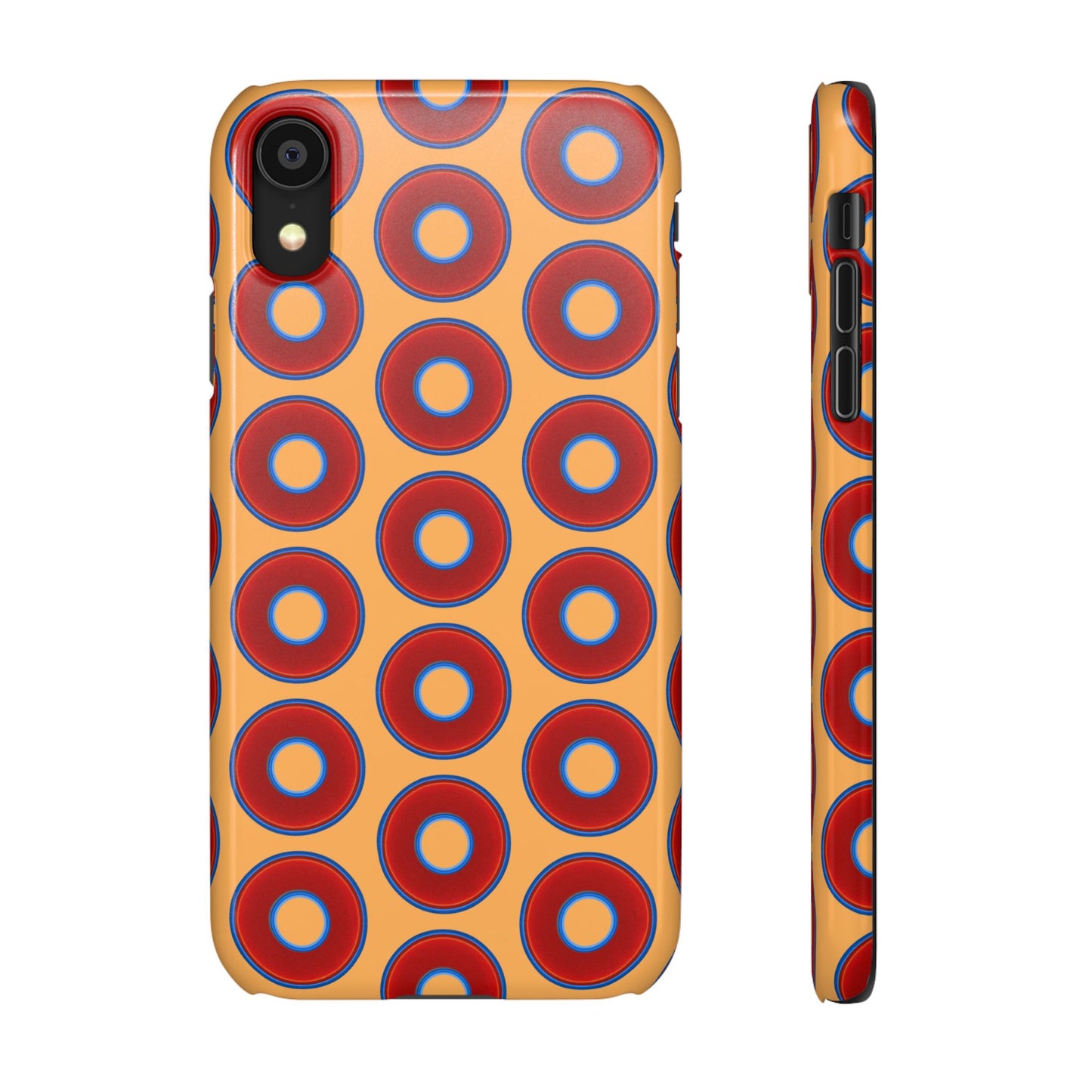 Lumpy Donut Snap Case - red vivid donut print w/creamcicle orange background