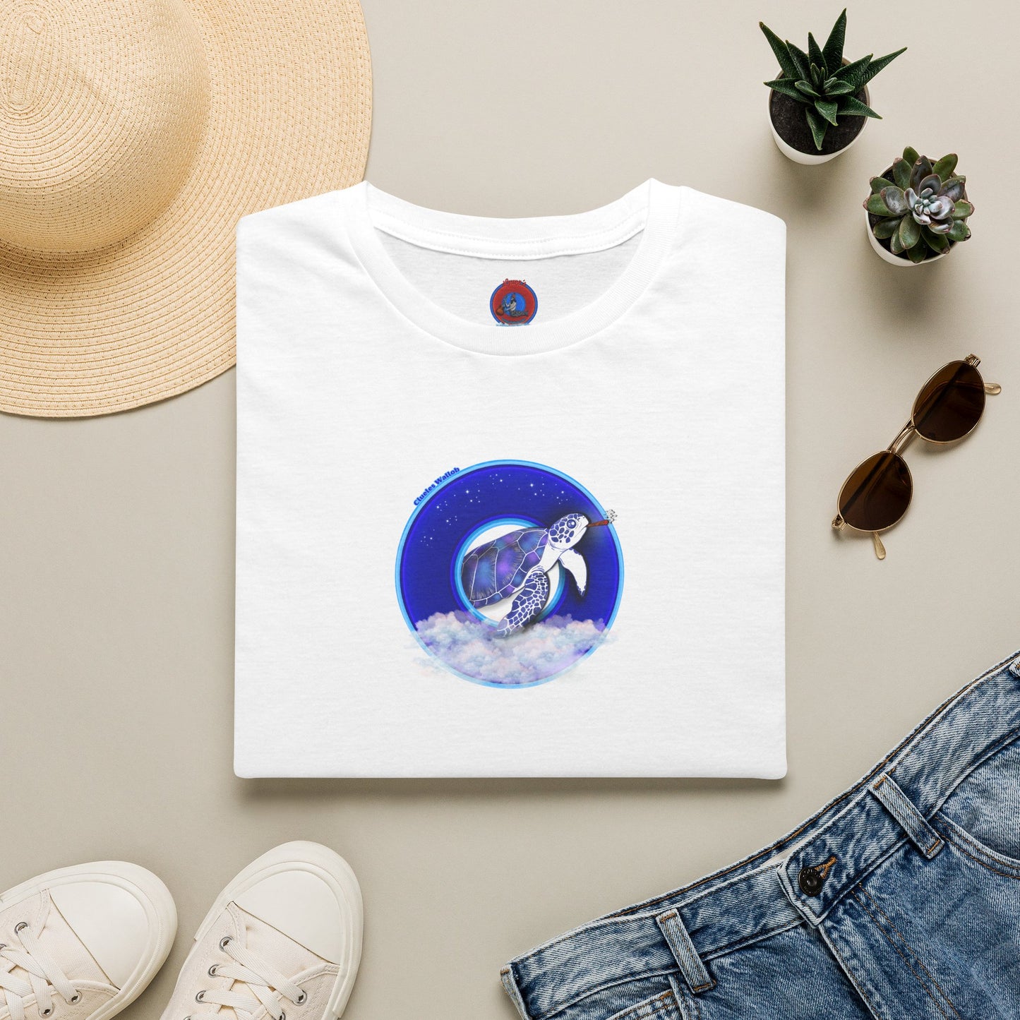 Classic Donut Tee - Unisex Soft-Style - "Clueless Wallob's Donuts" - vivid blue sky donut