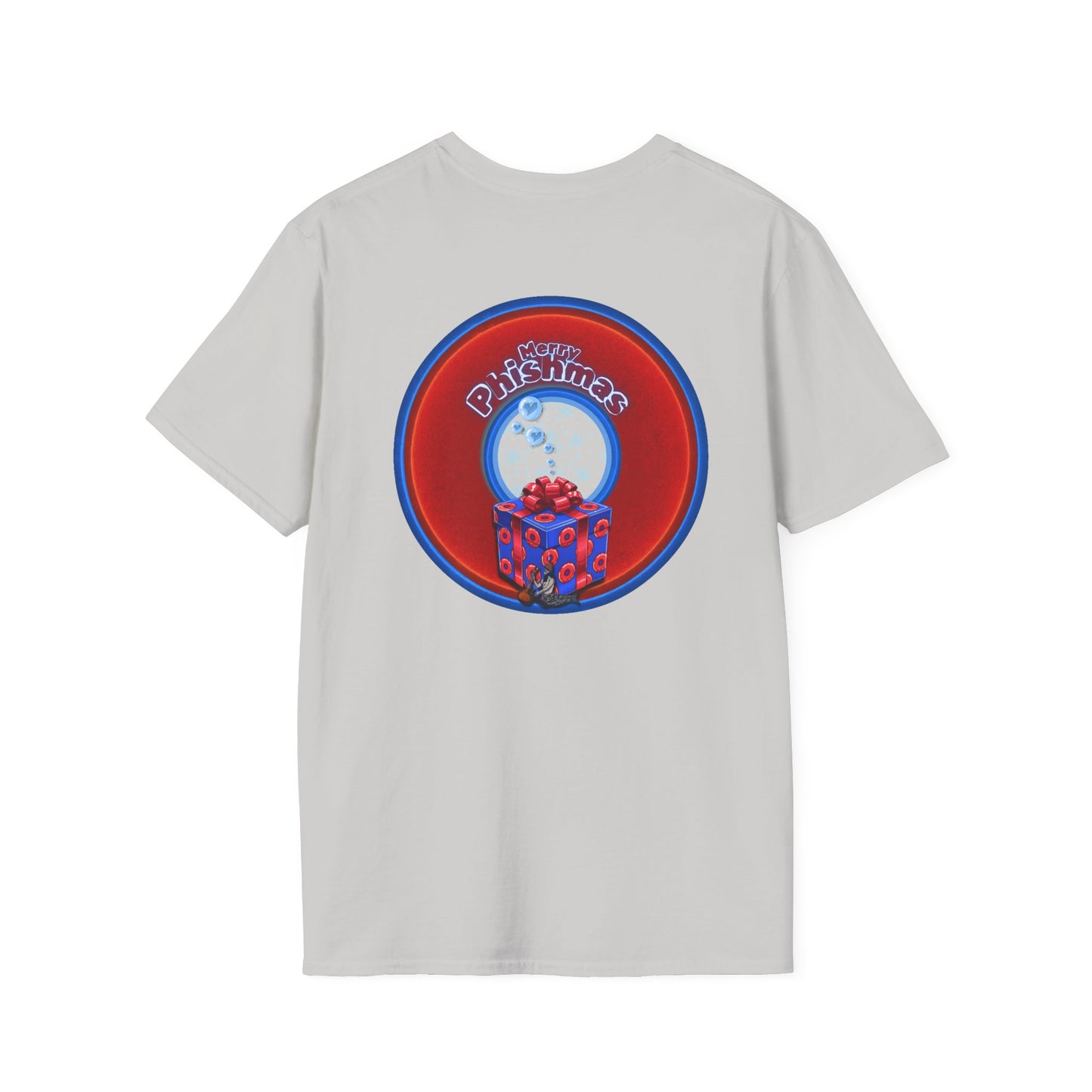 Classic Donut Tee - Unisex Soft-Style - "Phishmas Caroler's Tee " - vivid red/blue donut - variant 3