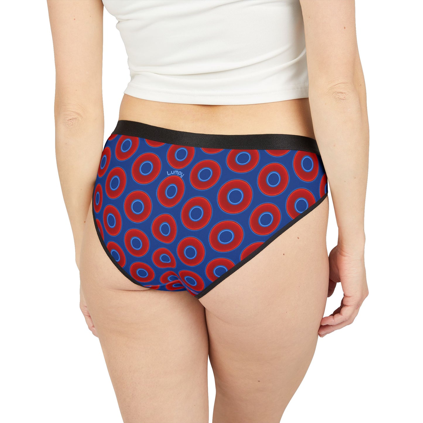 Lumpy Donut Underwear - vivid red donut print w/dark blue background
