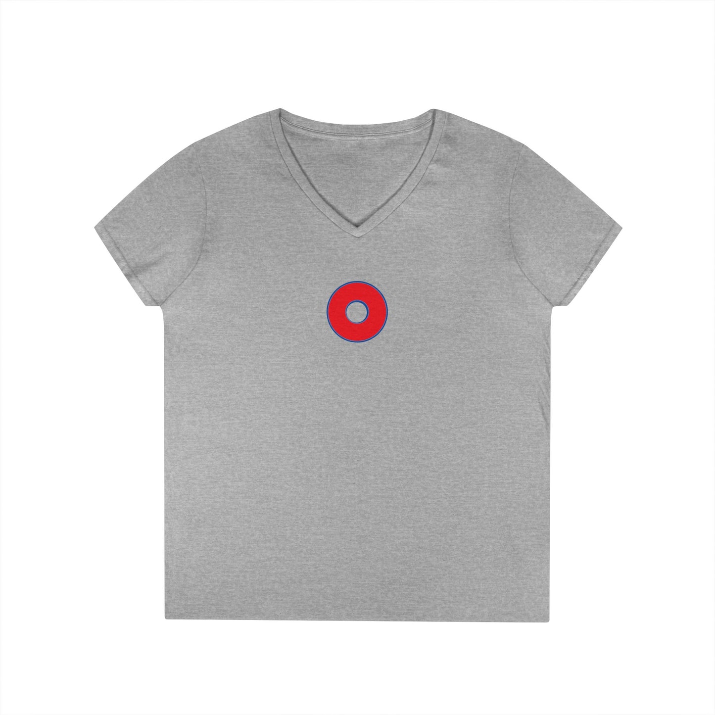 Women's Donut V-Neck Tee - "Red Philly Special" - plain red donuts w/blue outline