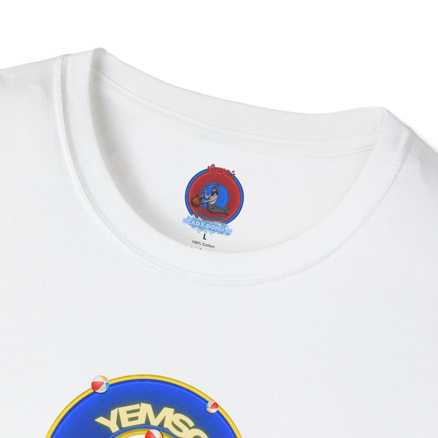 Donut Tee - Unisex Soft-Style - "The Donut's Secret Ingredient? MSG" - vivid blue/yellow donut - variant 2