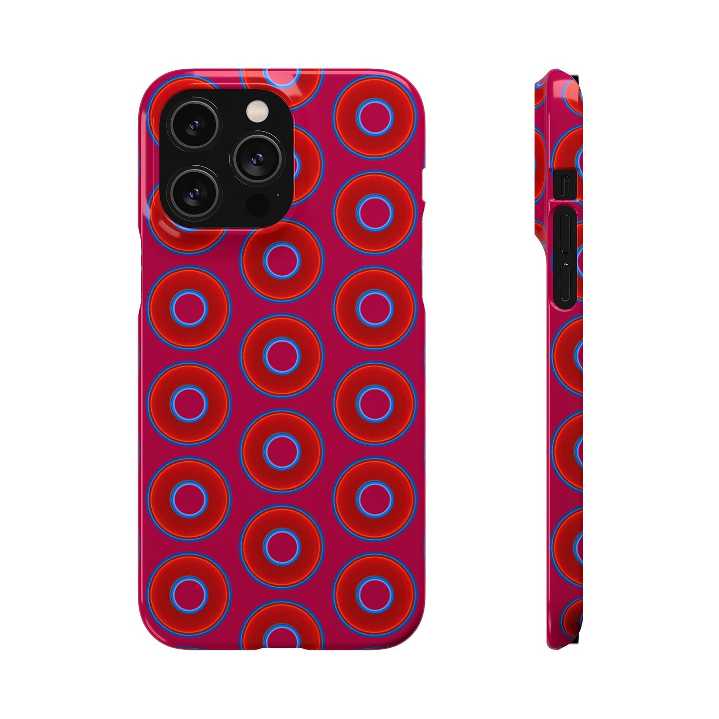 Lumpy Donut Snap Case - red vivid donut print w/dark magenta background