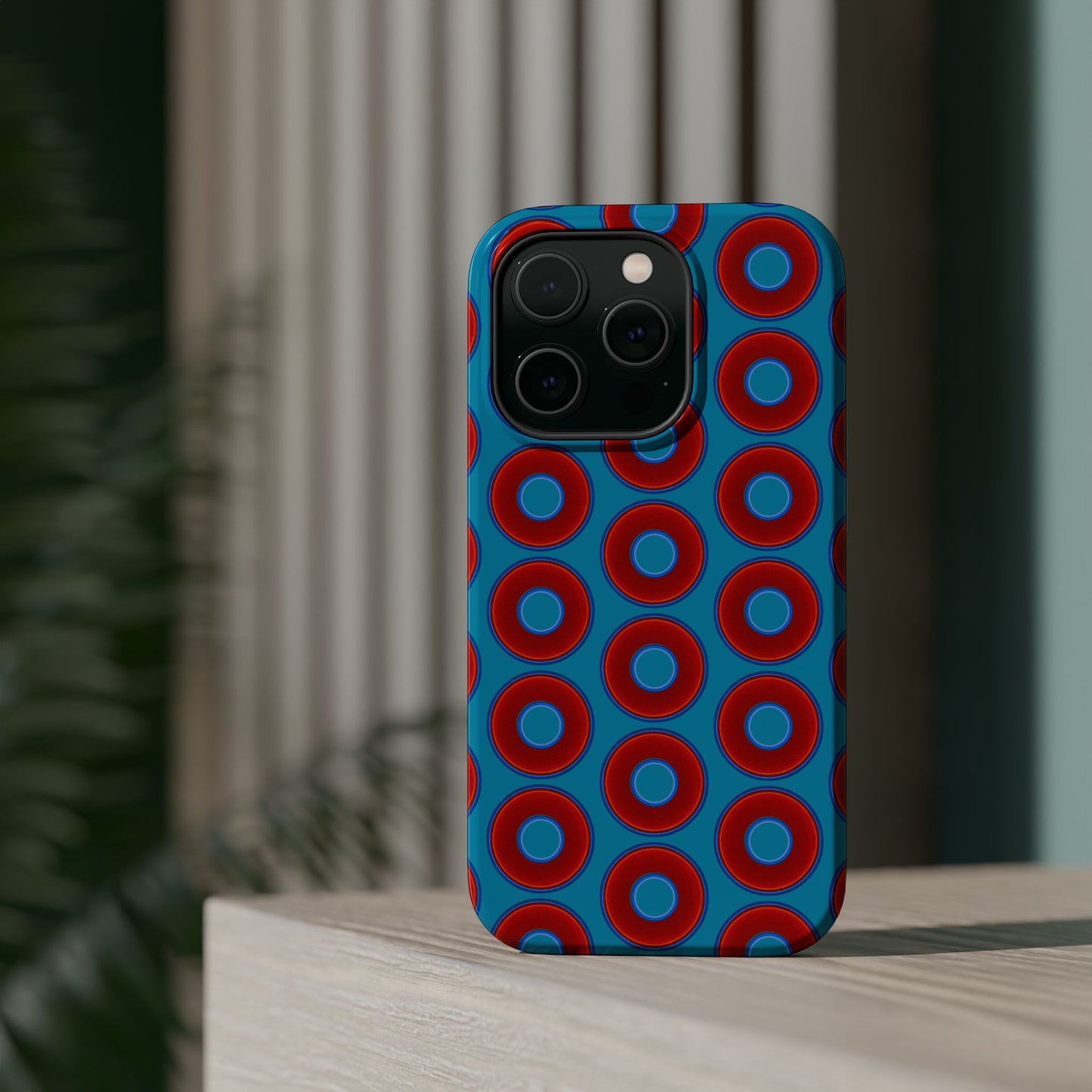 Magnetic Tough Donut Case - red vivid donut print w/aquamarine blue background