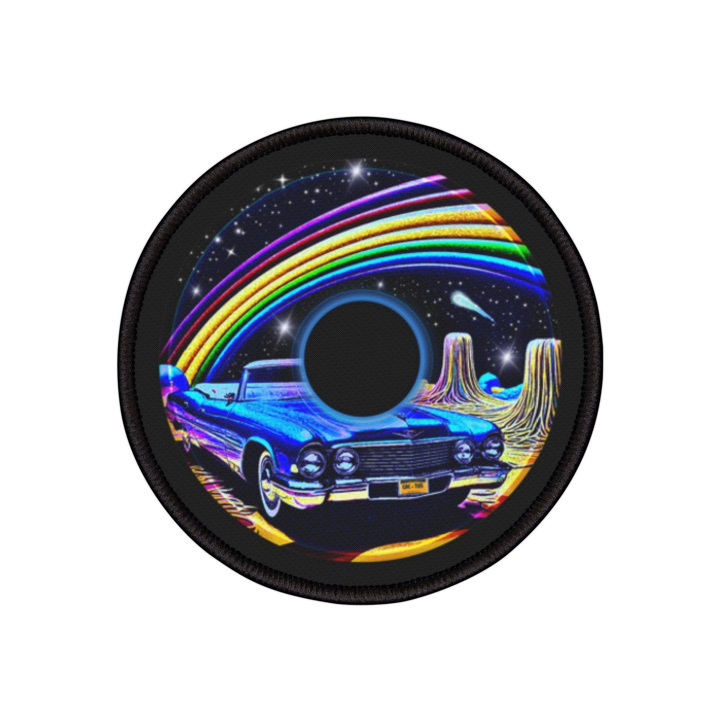 Iron-On Donut Patch - "Halley's Caddy" - blue/black space donut - variant 2