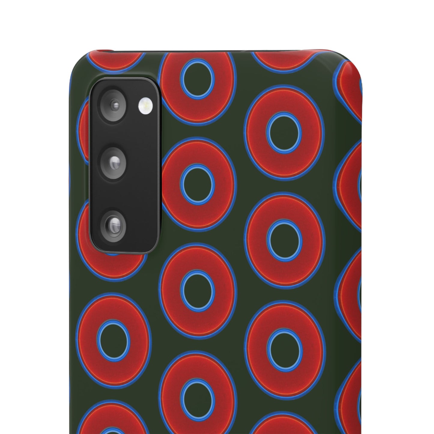 Lumpy Donut Snap Case - red vivid donut print w/deep forest green background