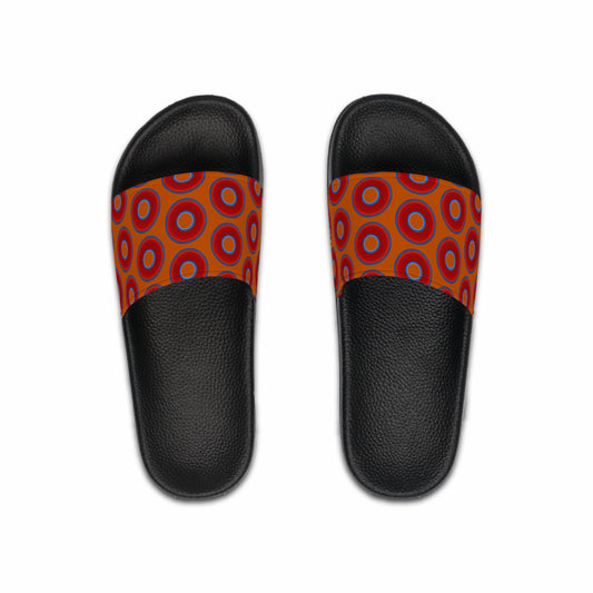 Men's Lumpy Sandals - slip-ons - red vivid donuts w/dark orange background