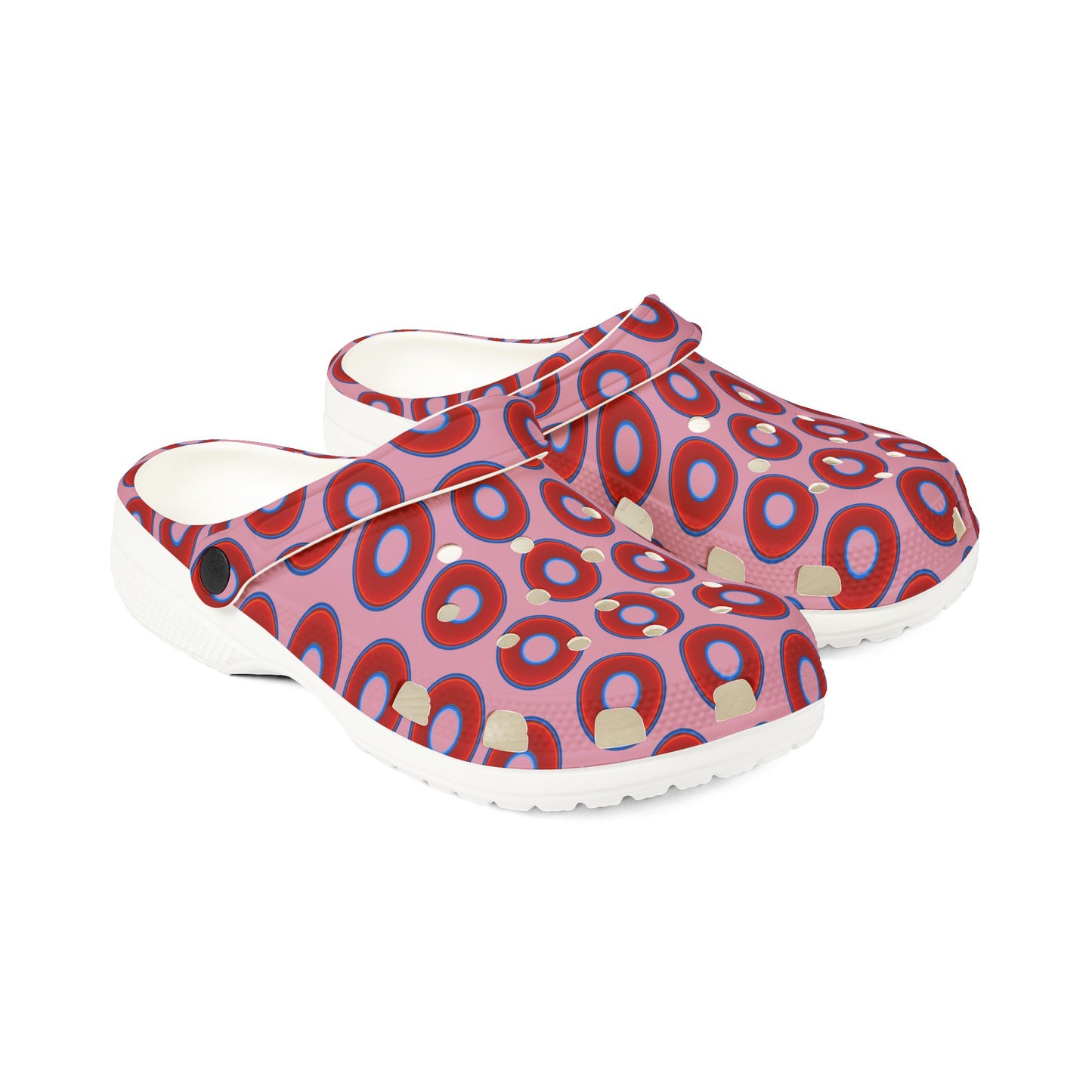 Spatchcocks - donut slip-on shoes - vivid red donuts w/pale magenta background [unisex]