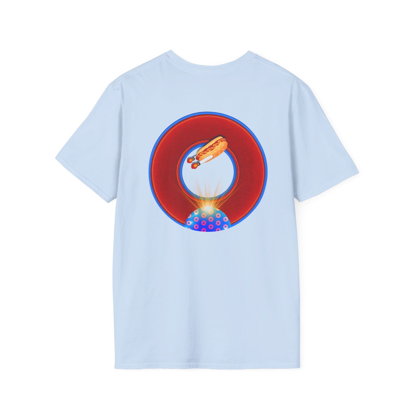 Classic Donut Tee - Unisex Soft-Style - "Viva Las Vegas Donut" -  vivid red donut w/raw dogger - variant 3