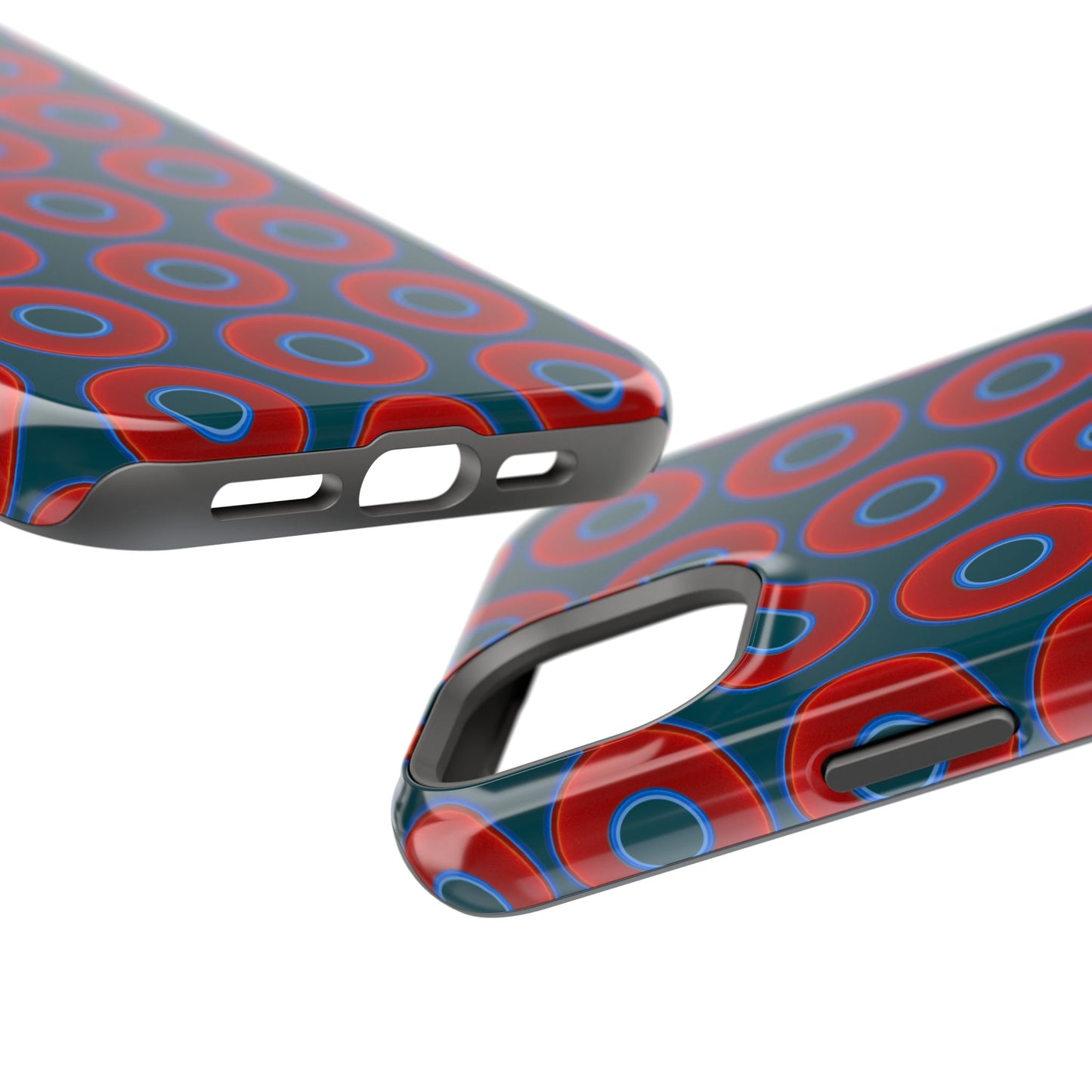 Magnetic Tough Donut Case - red vivid donut print w/midnight green background