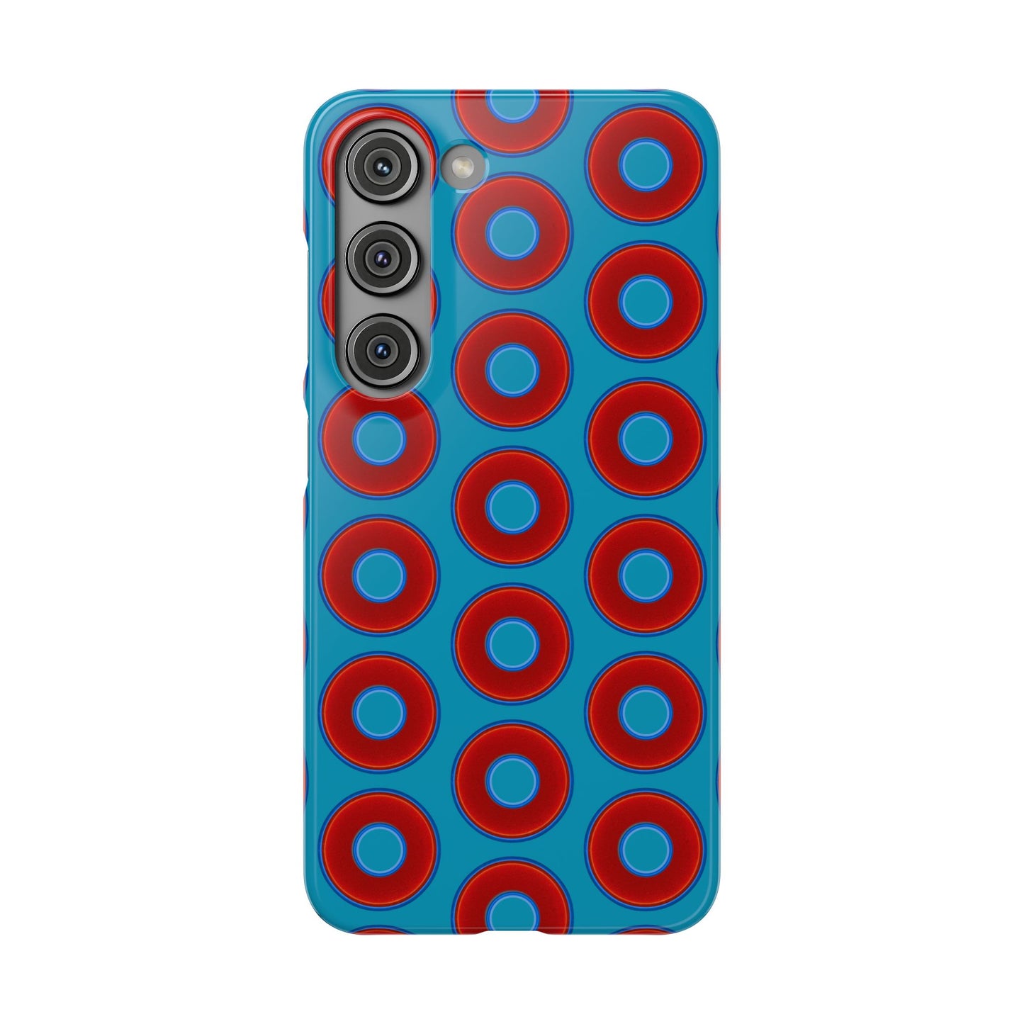 Lumpy Donut Snap Case - red vivid donut print w/aquamarine blue background