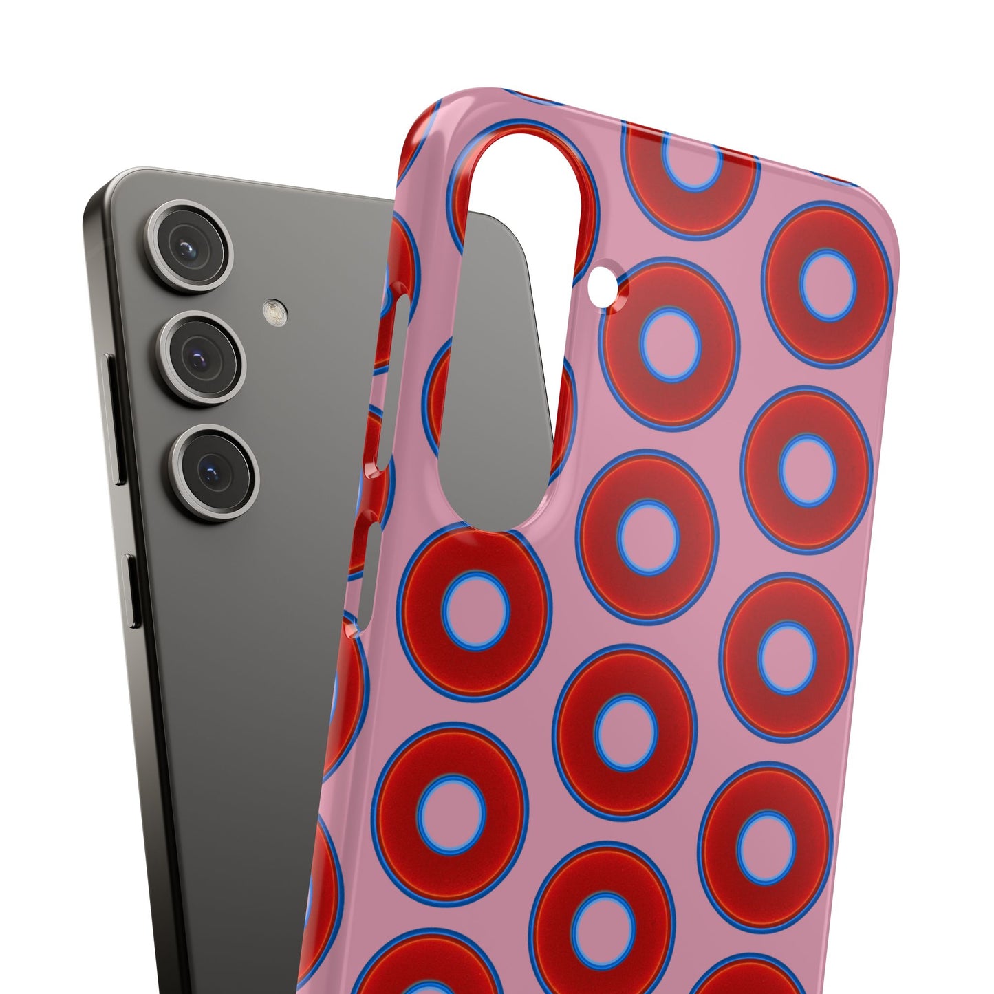 Lumpy Donut Snap Case - red vivid donut print w/pale magenta background