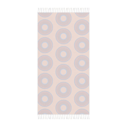 Oversized Lumpy Beach Towel - vivid red donuts w/peach background