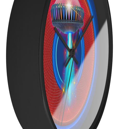 Lumpy Wall Clock - "They Serve Donuts on the Mothership now" - variant 1 - rustic red/blue donut w/dark blue background