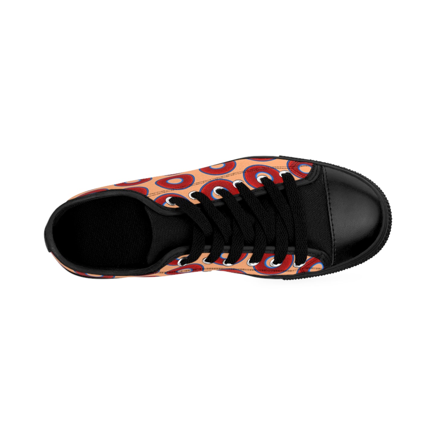 Women's Cushiony Convectors - Low Top - large red vivid donut print w/peach background