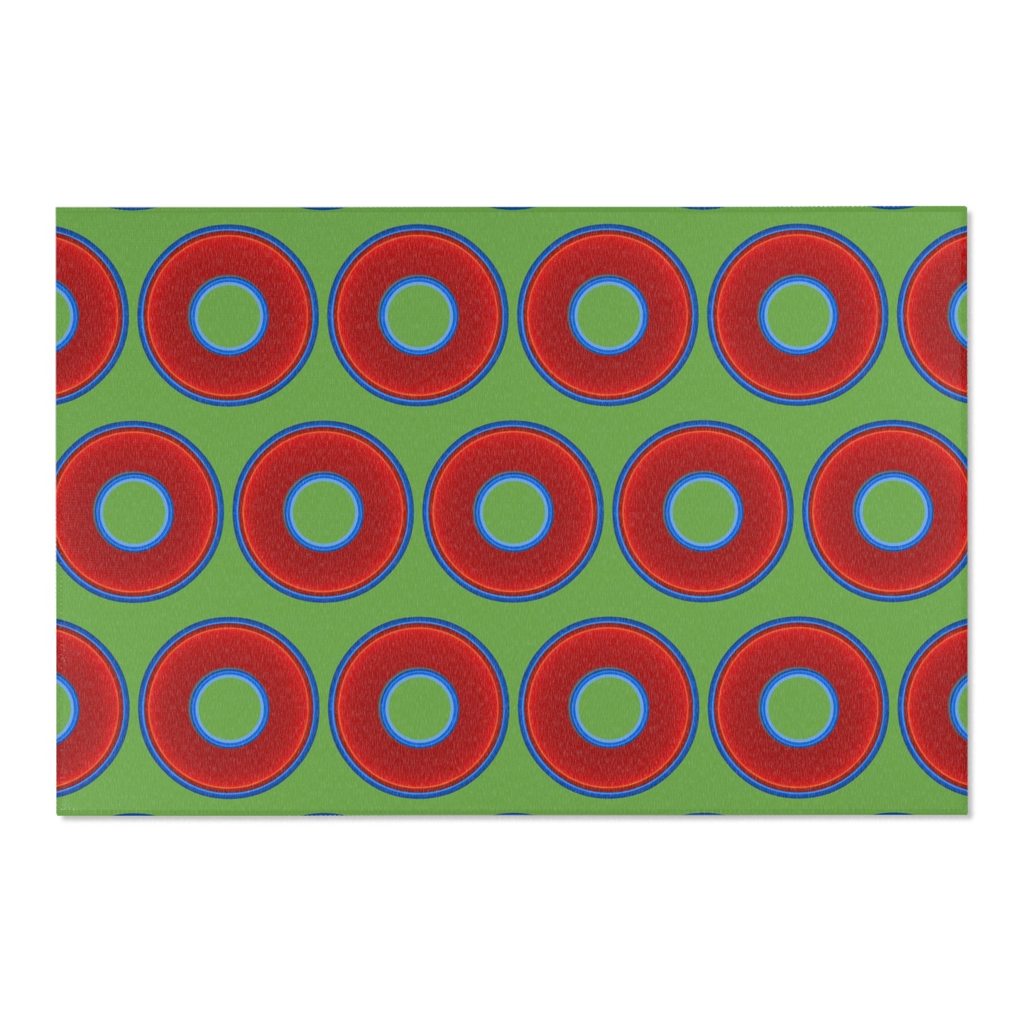 Lumpy Donut Print Rug - choice of 3 sizes - vivid red donut print w/light green background