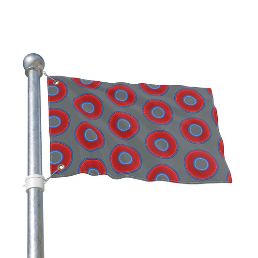 Lumpy Flagpole Sitters - Donut Flags [12" x 18"] - red vivid donut print w/dark gray background