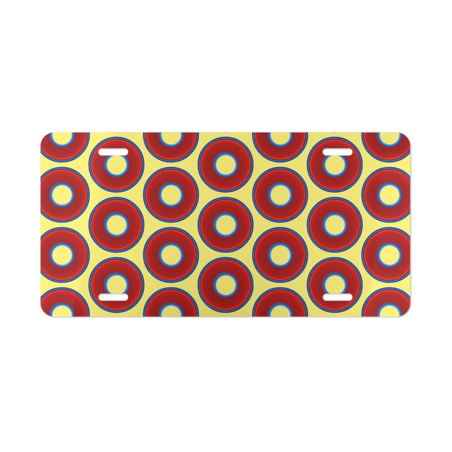 Lumpy Donut Vanity Plate - red vivid donut print w/yellow background