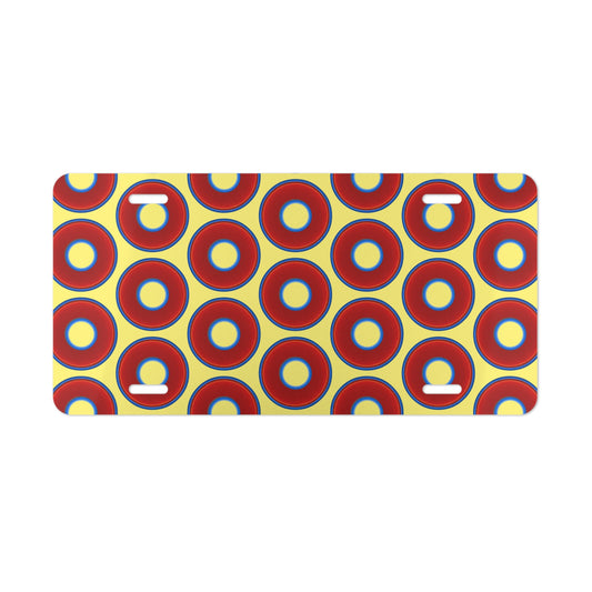Lumpy Donut Vanity Plate - red vivid donut print w/yellow background