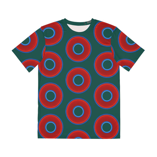 Multi-Beastie Giant Donut AOP Polyester Tee - red vivid donut print w/dark Fenway green background