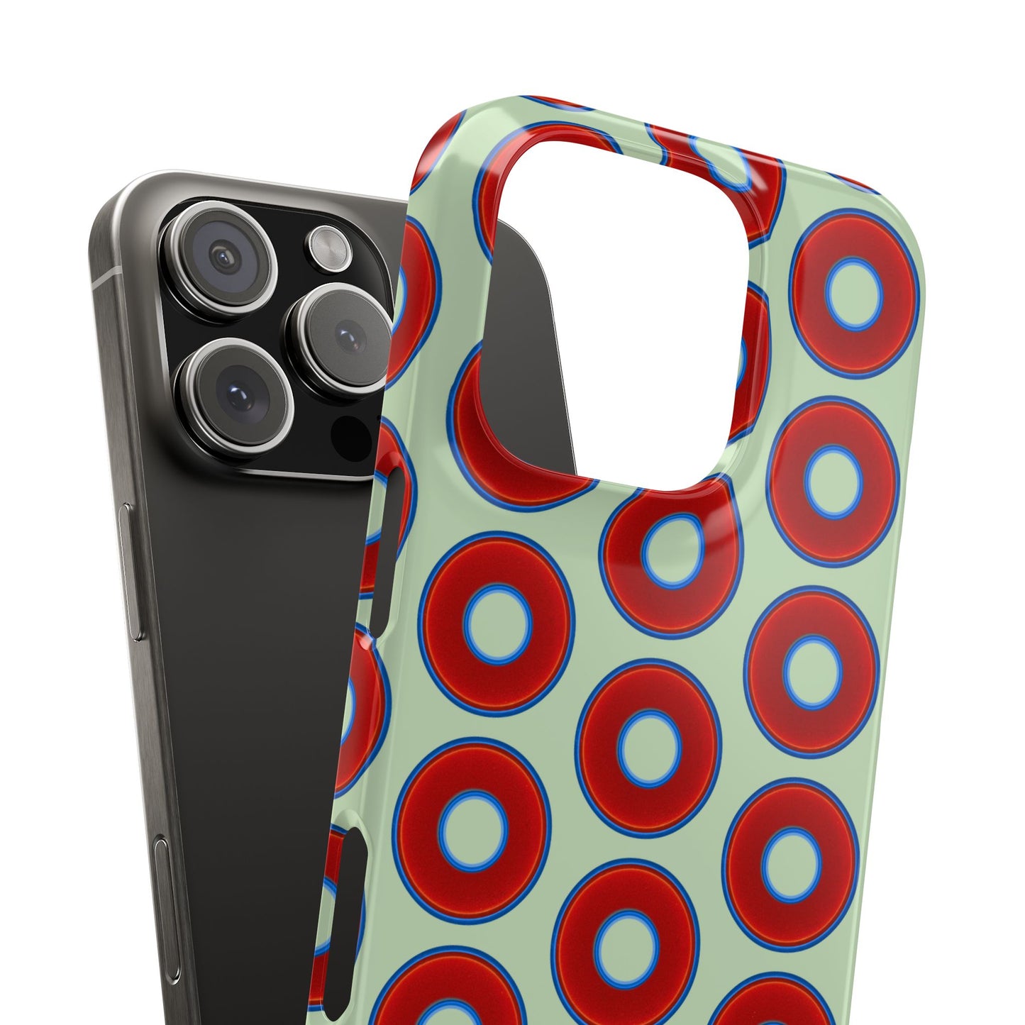 Lumpy Donut Snap Case - red vivid donut print w/seafoam green background