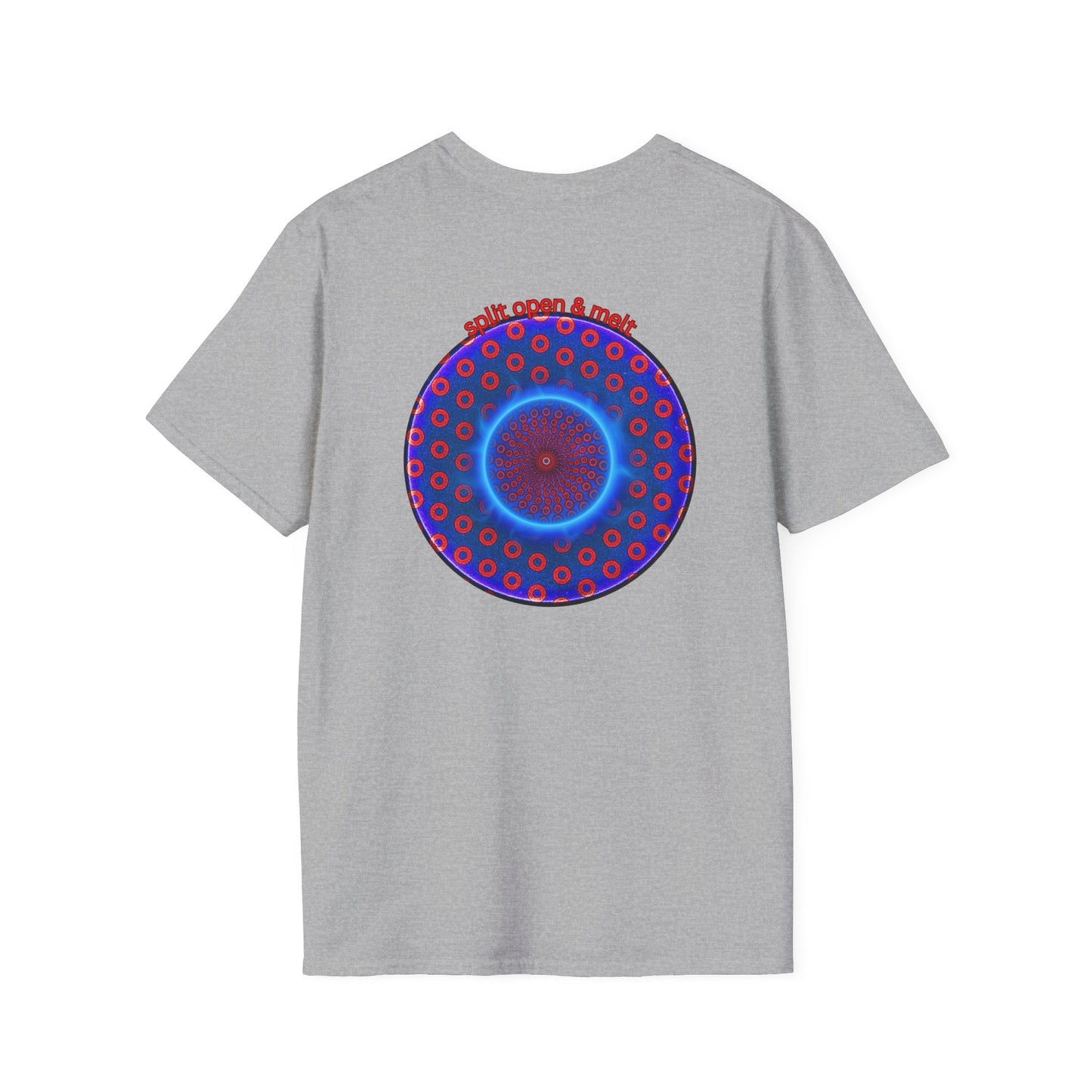 Classic Donut Tee - Unisex Soft-Style - "Split Open Donut Melt" - blue/red electric paradox donut - variant 2