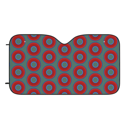 Automotive Donut Sun Shade - red vivid donuts w/Fenway green background
