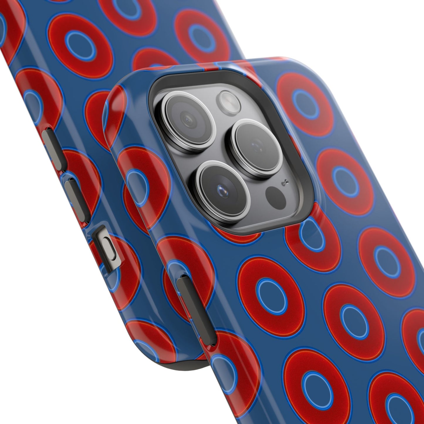 Impact-Resistant Lumpy Donut Case - red vivid donut print w/light navy blue background