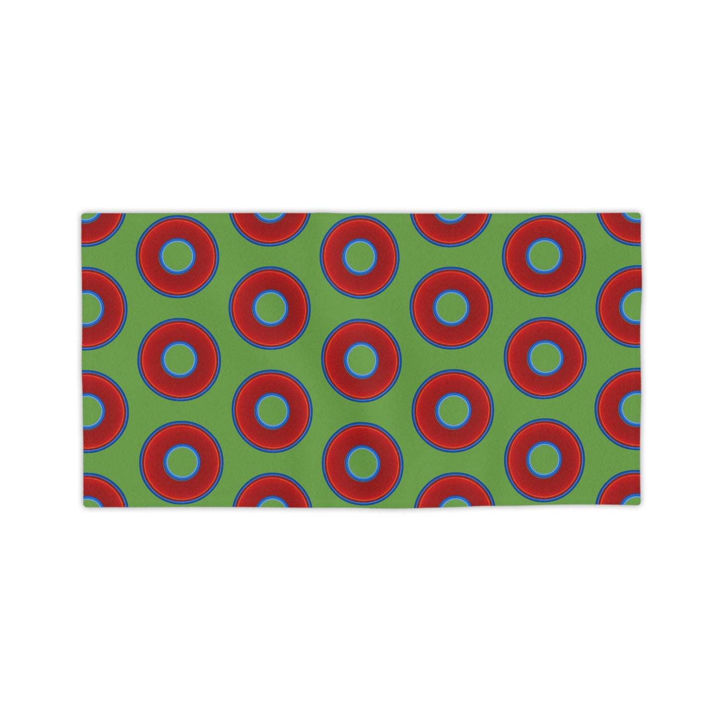 Lumpy Donut Towels - vivid red donuts w/light green background