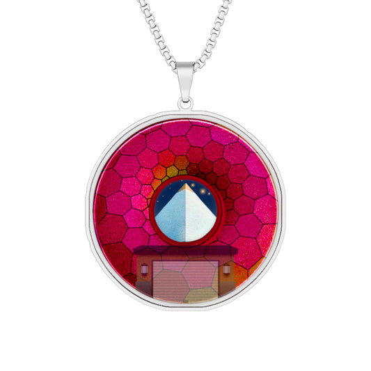 Lump's Heady Donut Necklace - 1" x 1" Stainless Steel Pendant - "Limestone Donuts so Large Pendant" - magenta hexadonut - w/2 car garage - variant 4