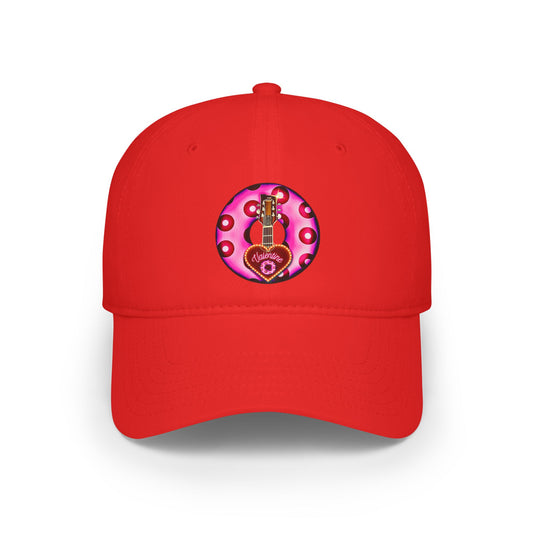 Lumpy Donut Baseball Cap - "Would You Be My Donut?" - paradoxical bright magenta/red blimpy donut w/ - variant 2