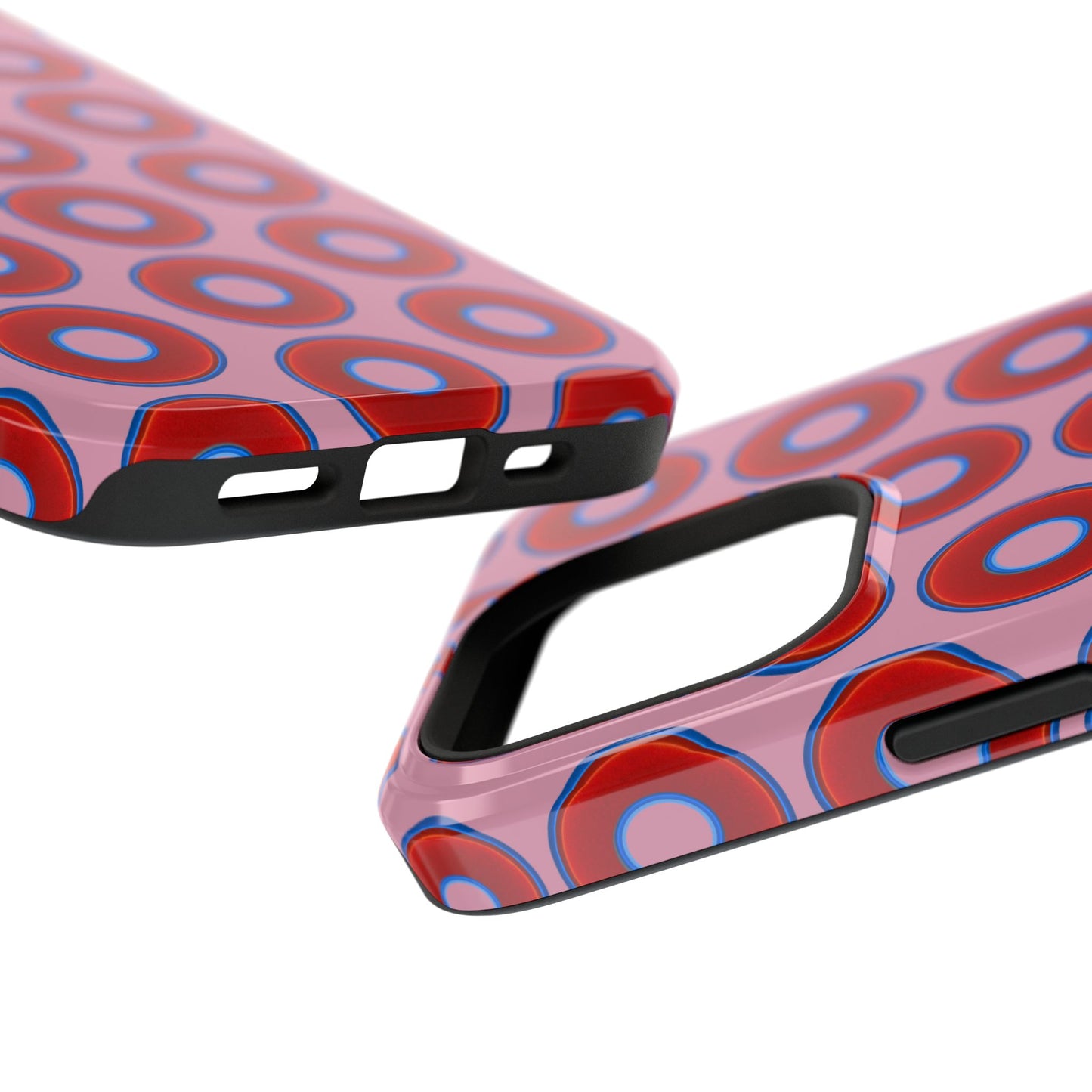 Impact-Resistant Lumpy Donut Case - red vivid donut print w/pale magenta background