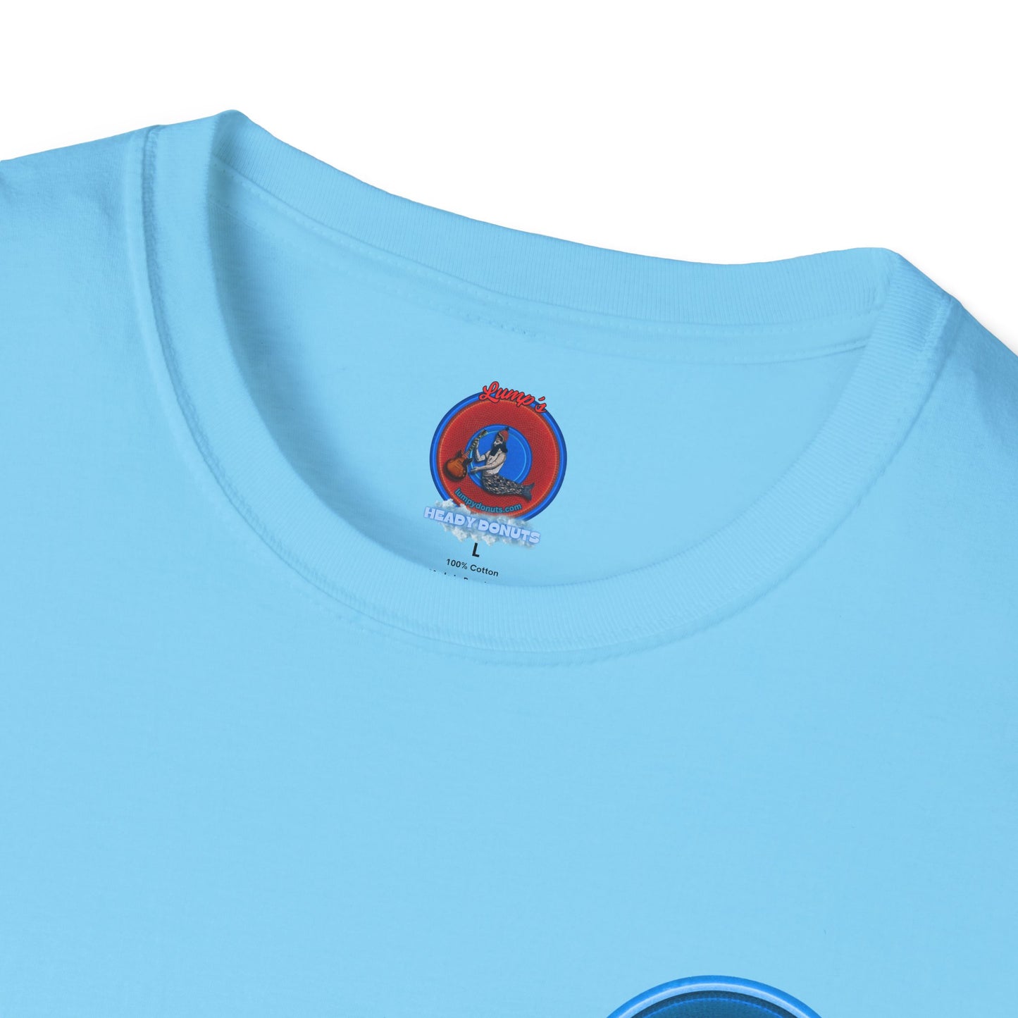 Classic Donut Tee - Unisex Soft-Style - "The Story of the Donut - a Ghostly Good Time" - variant 2 - blue/blue donut