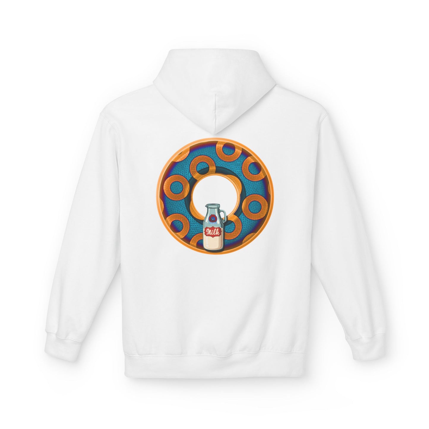 Fleece Harry Hoodies [Midweight Soft-style] - "Wooked Cream Dairy - YEMSG Donut" - blue/orange rustic paradox donut - variant 4