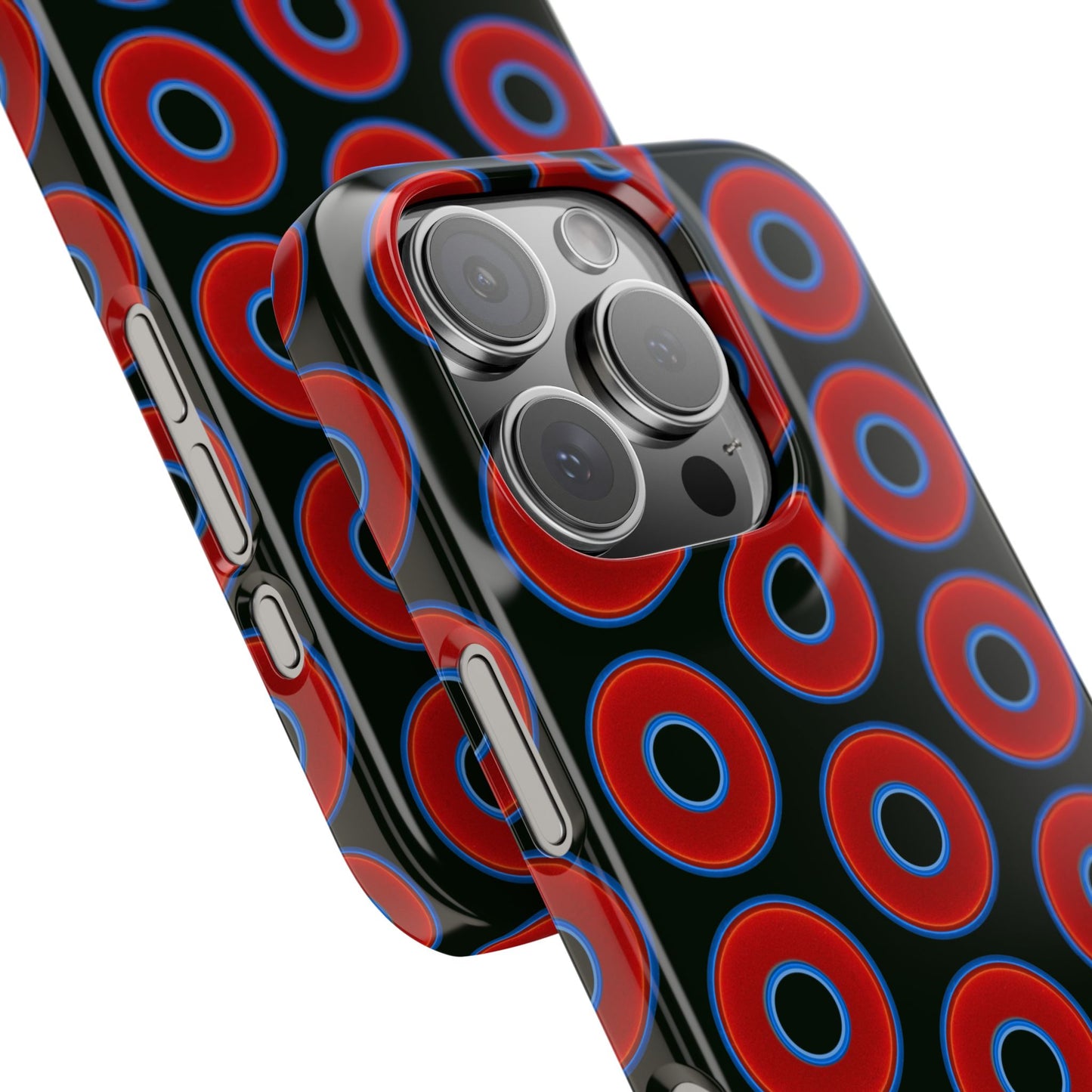 Lumpy Donut Snap Case - red vivid donut print w/midnight moss green background