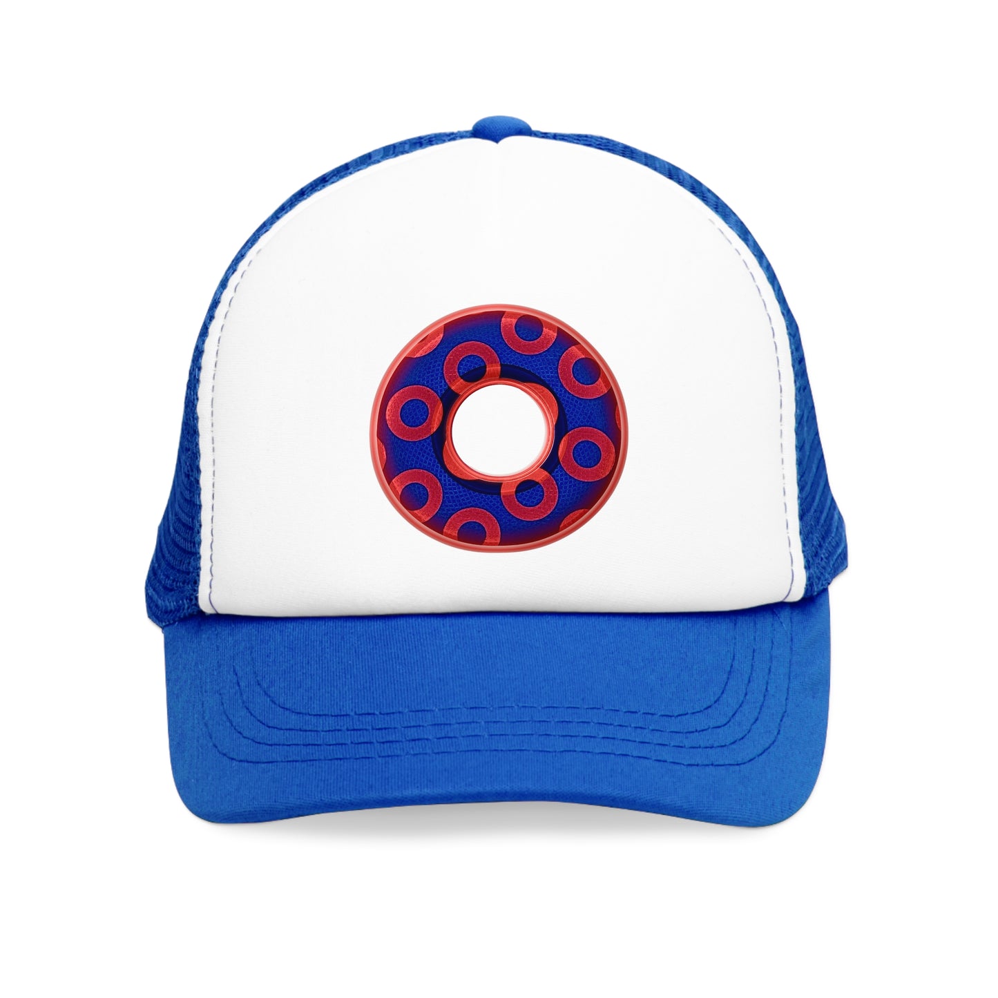 Lumpy Trucker Hat - "Paradoxical Donut - variant 2 - large donut print " blue & red
