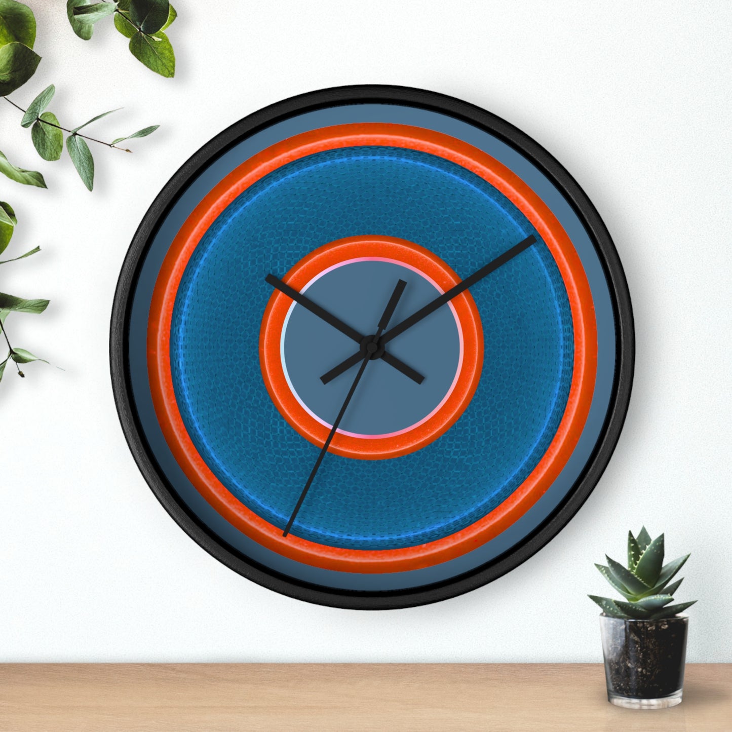 Lumpy Wall Clock - blue rustic donut w/light red/orange edging - variant 3 w/steel blue background