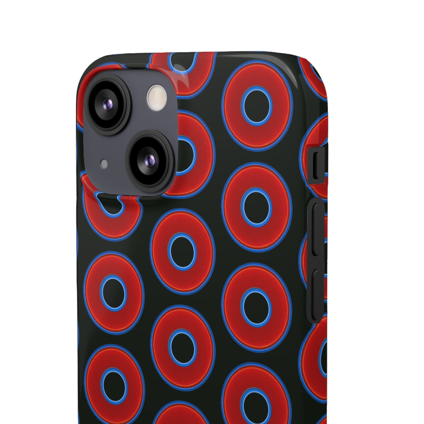 Lumpy Donut Snap Case - red vivid donut print w/midnight moss green background