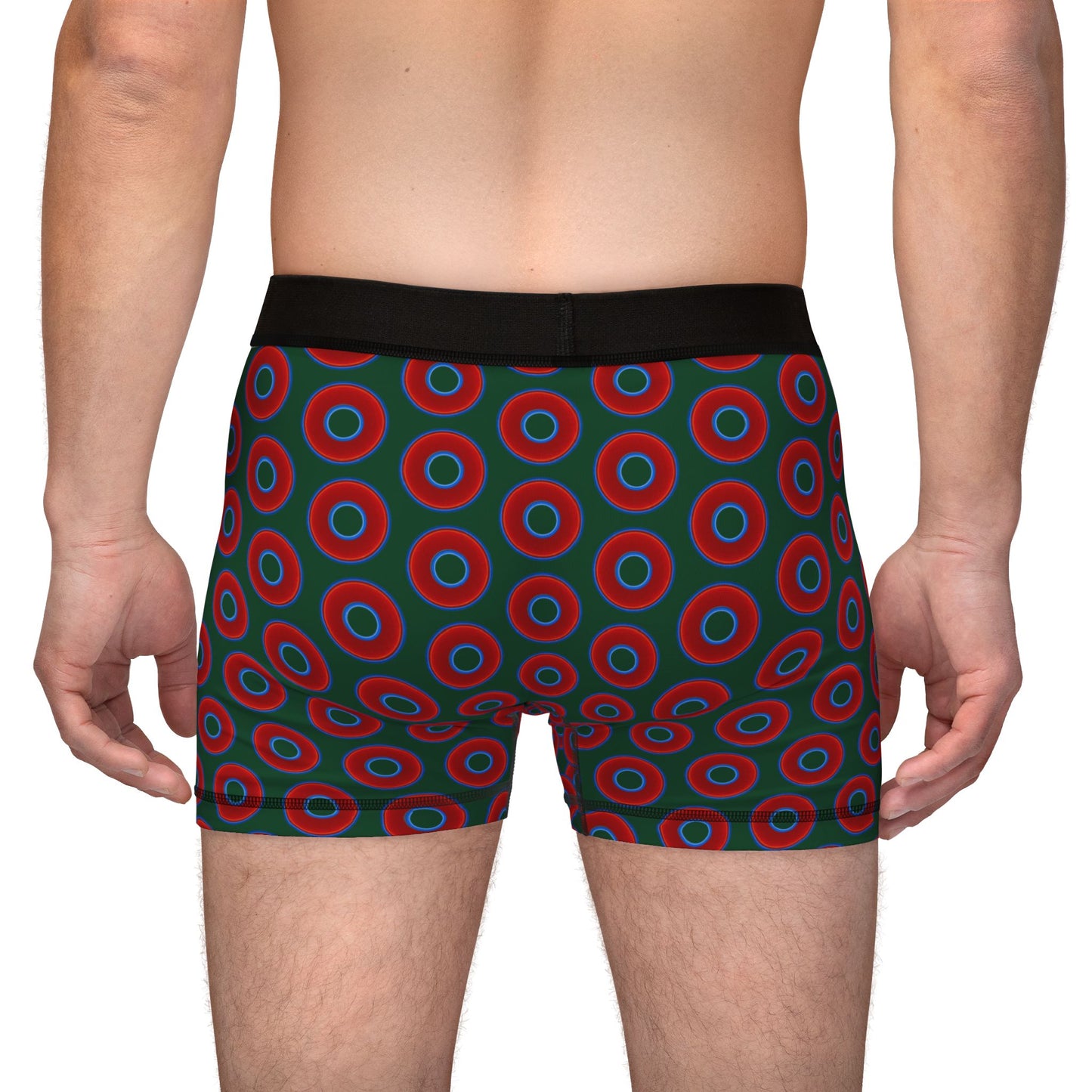 Men's Donut Boxers - red vivid donuts w/deep forest green background