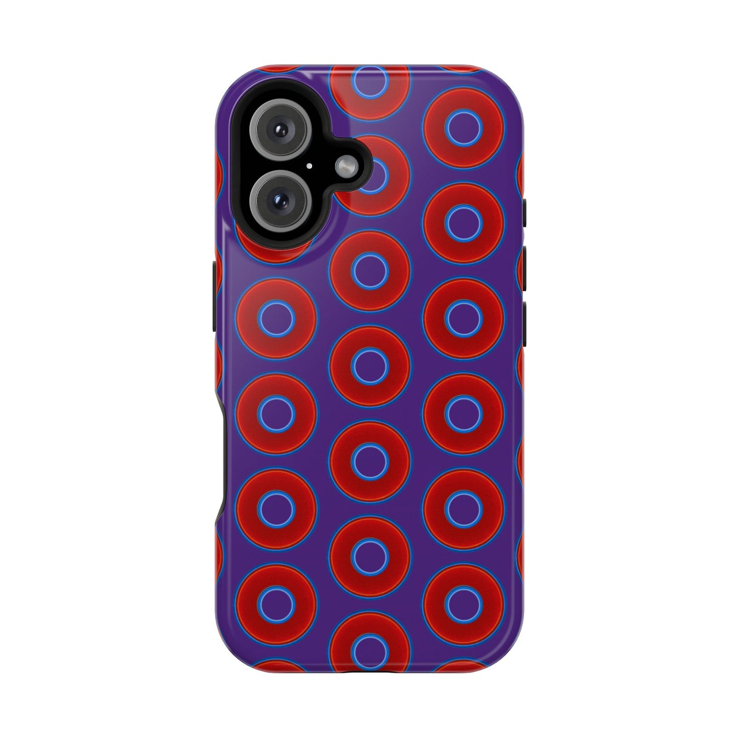 Impact-Resistant Lumpy Donut Case - red vivid donut print w/dark purple background