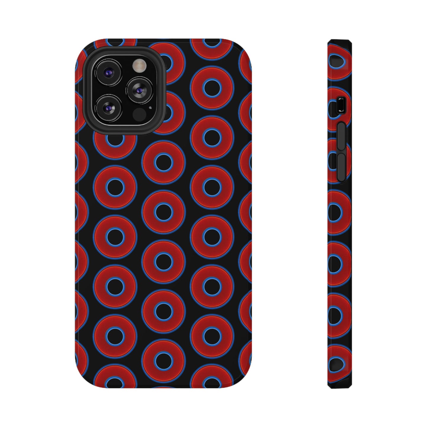 Impact-Resistant Lumpy Donut Case - red vivid donut print w/black background