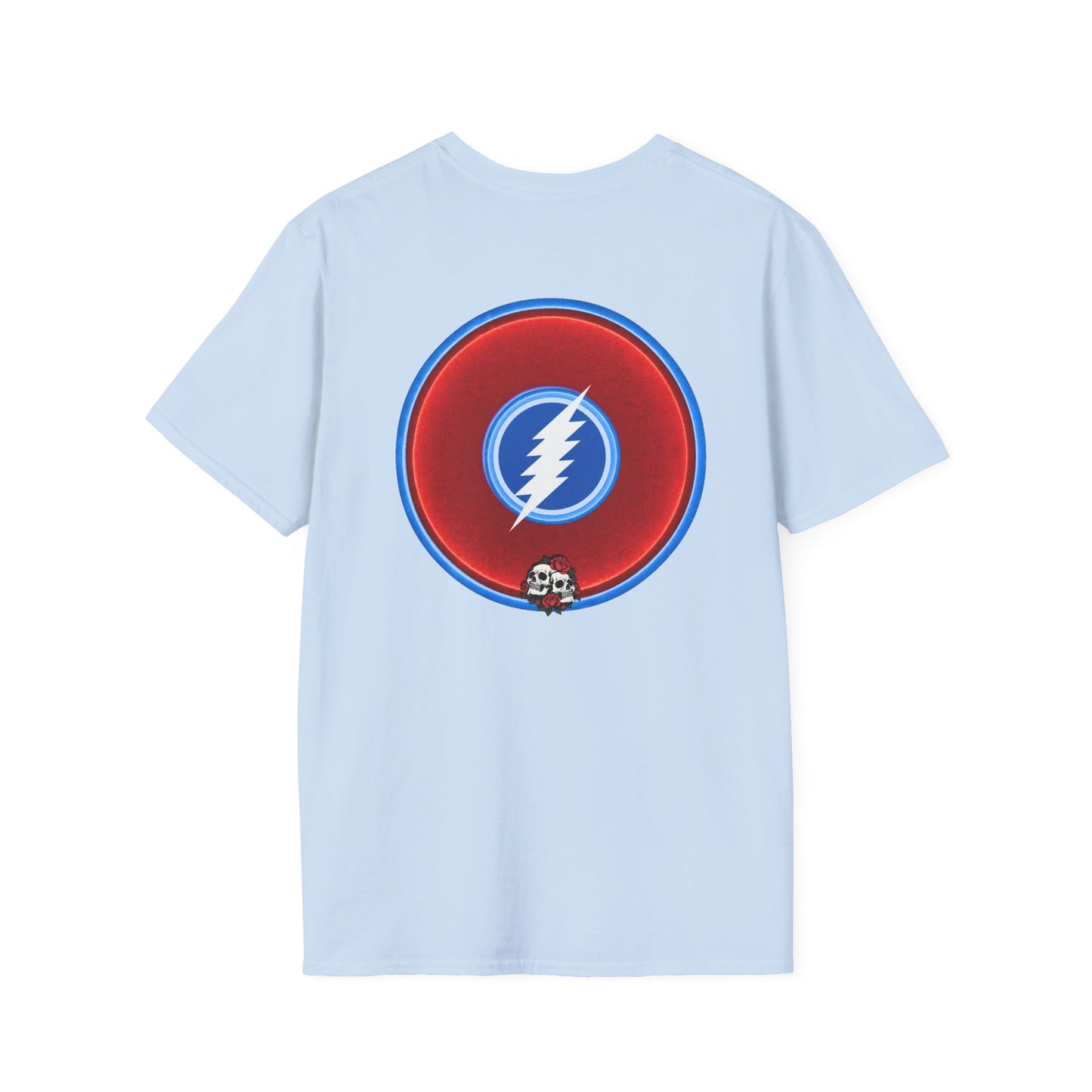 Classic Donut Tee - Unisex Soft-Style - The Grateful Donut" - vivid red/blue donut