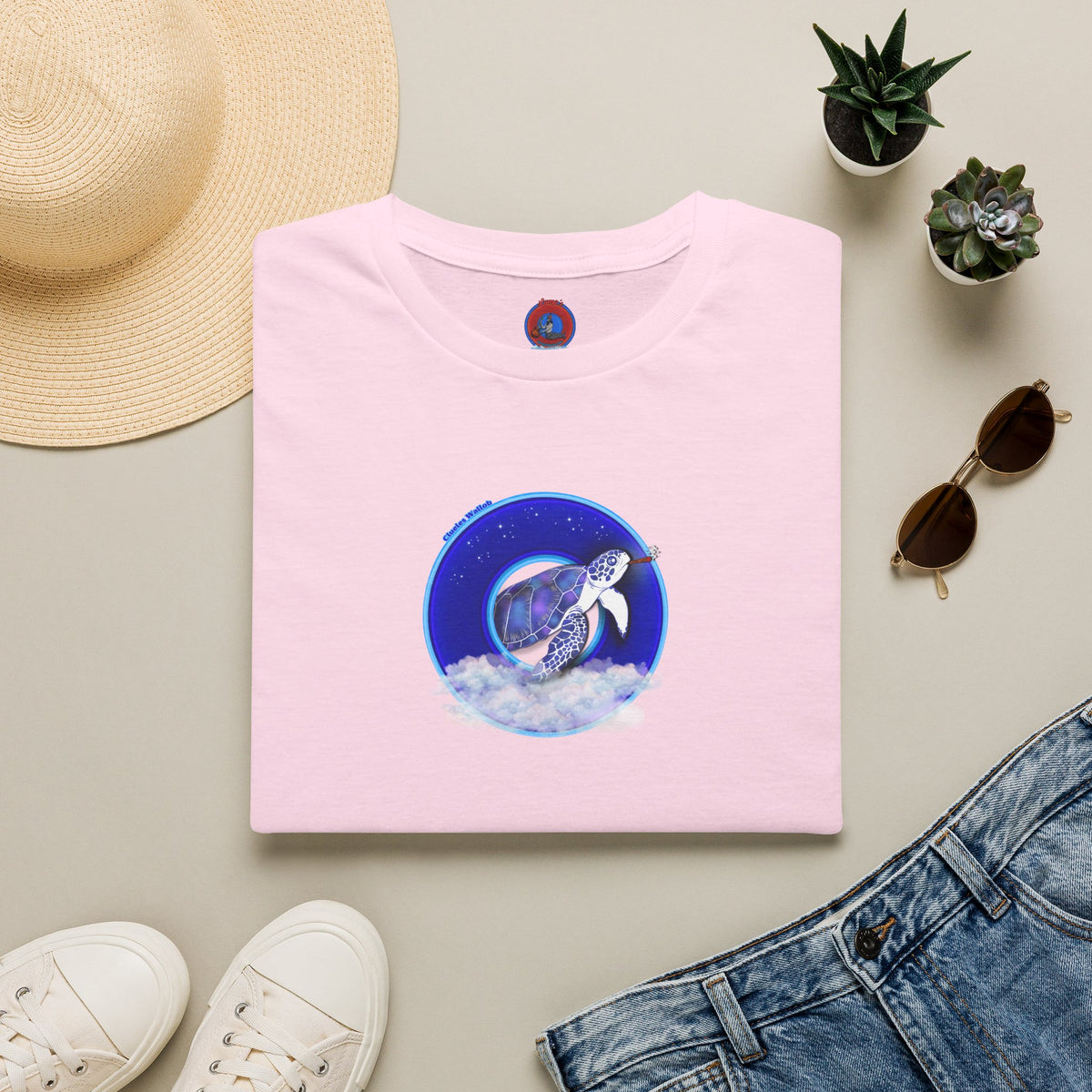 Classic Donut Tee - Unisex Soft-Style - "Clueless Wallob's Donuts" - vivid blue sky donut
