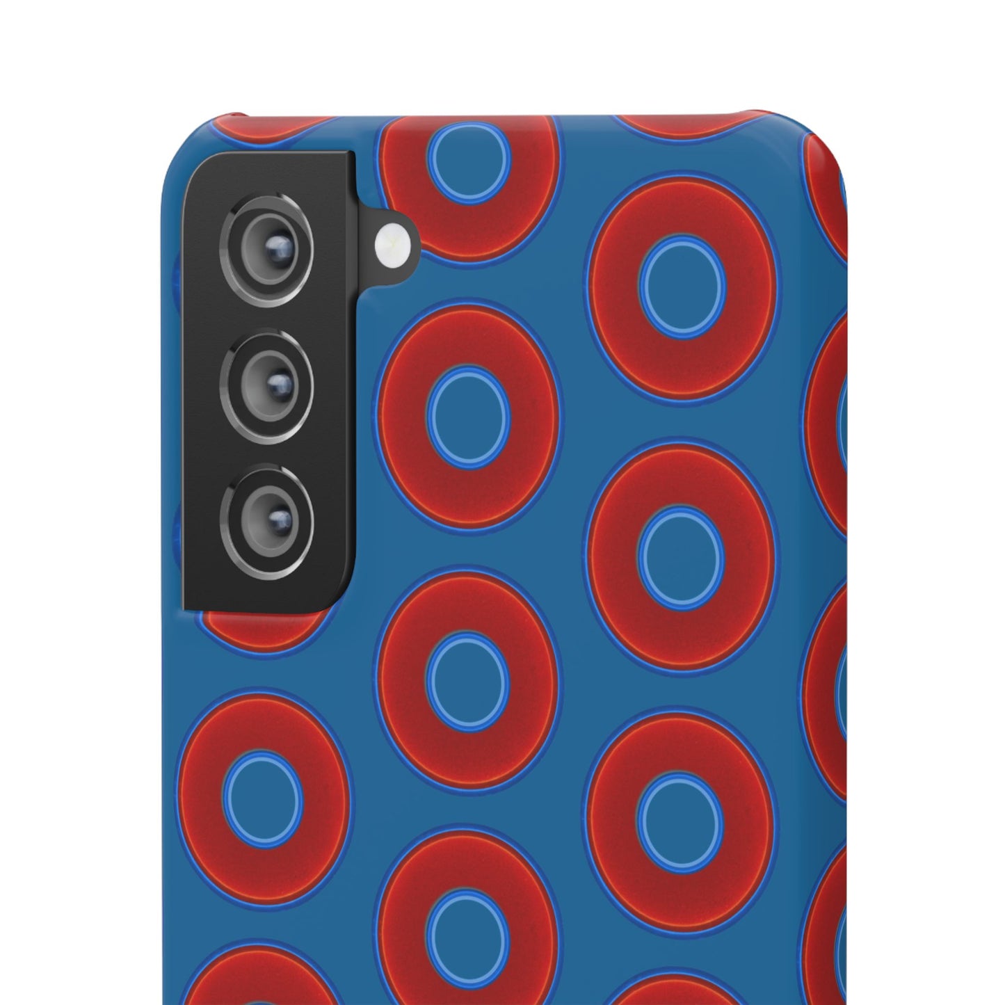 Lumpy Donut Snap Case - red vivid donut print w/wavy navy blue background
