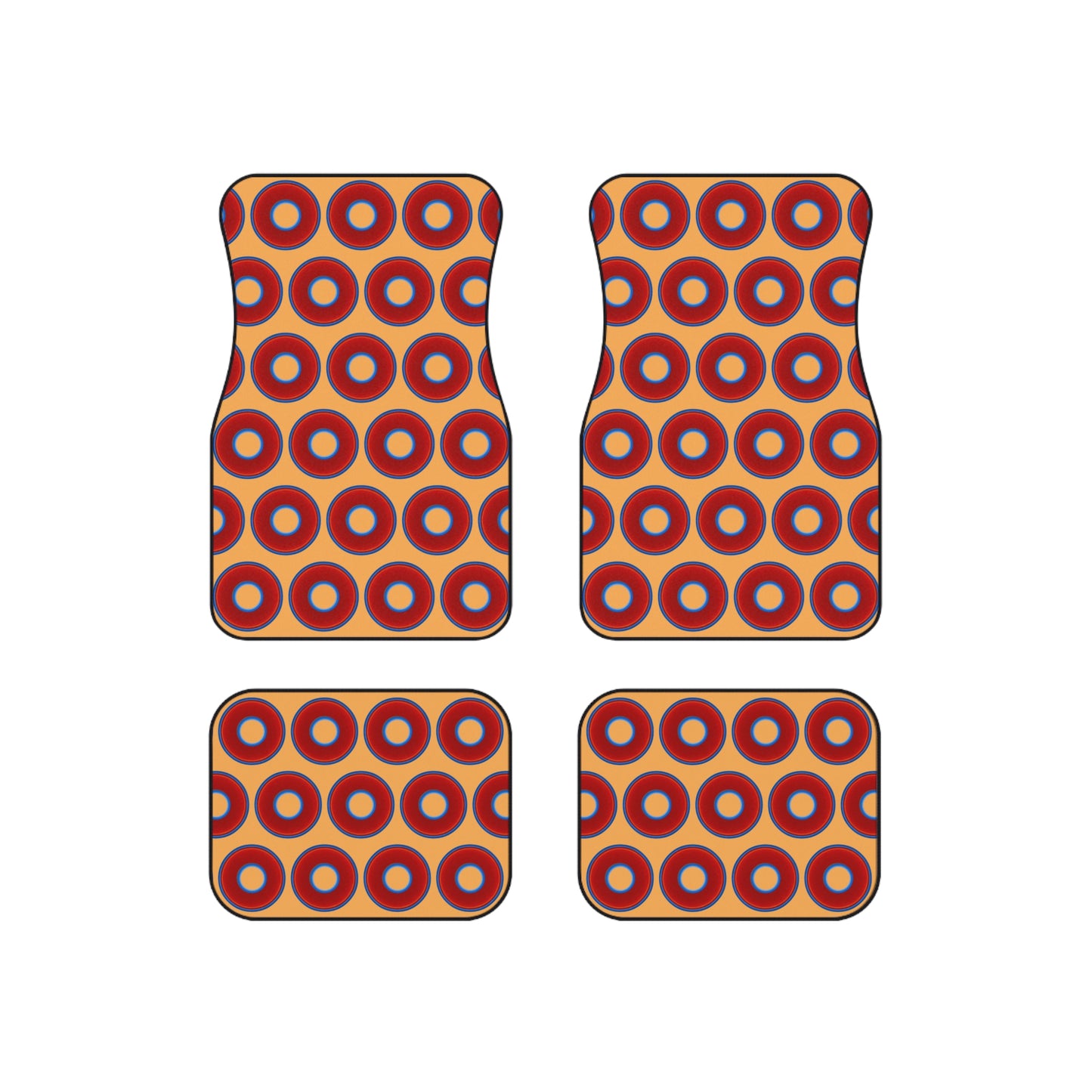 Contacted Car Mats - vivid donut print w/creamsicle orange background