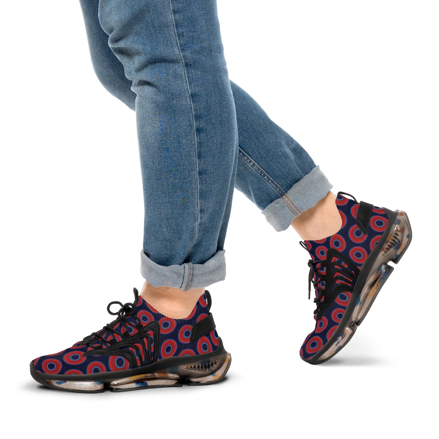 Donut Kicks - red vivid donut print w/dark navy blue background
