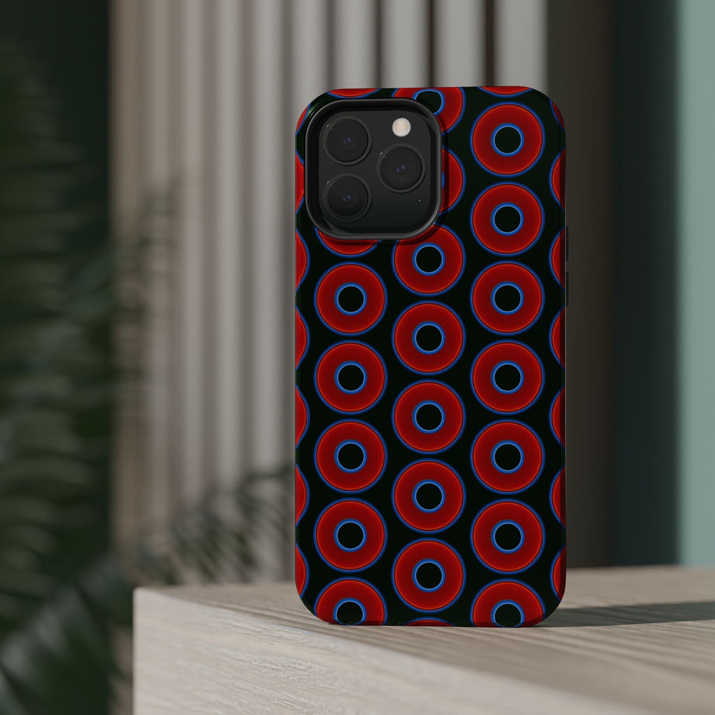 Magnetic Tough Donut Case - red vivid donut print w/midnight green background