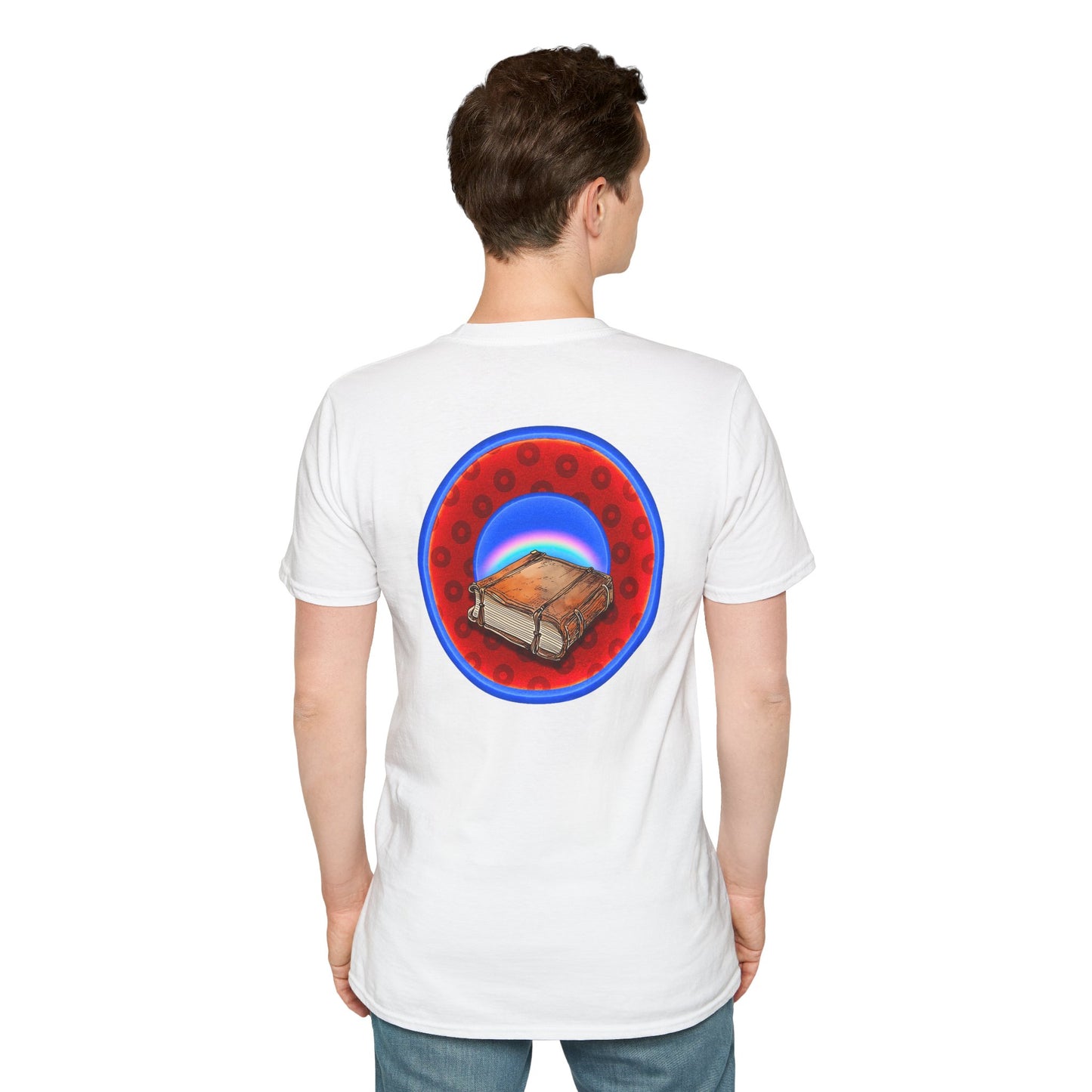 Classic Donut Tee - Unisex Soft-Style - "Read the F'ing Donut Book" - paradoxical widemouthed red/blue donut - variant 2